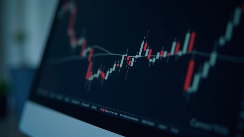 Close-up view of FTSE 100 stock market chart with candlestick patterns and technical analysis overlays